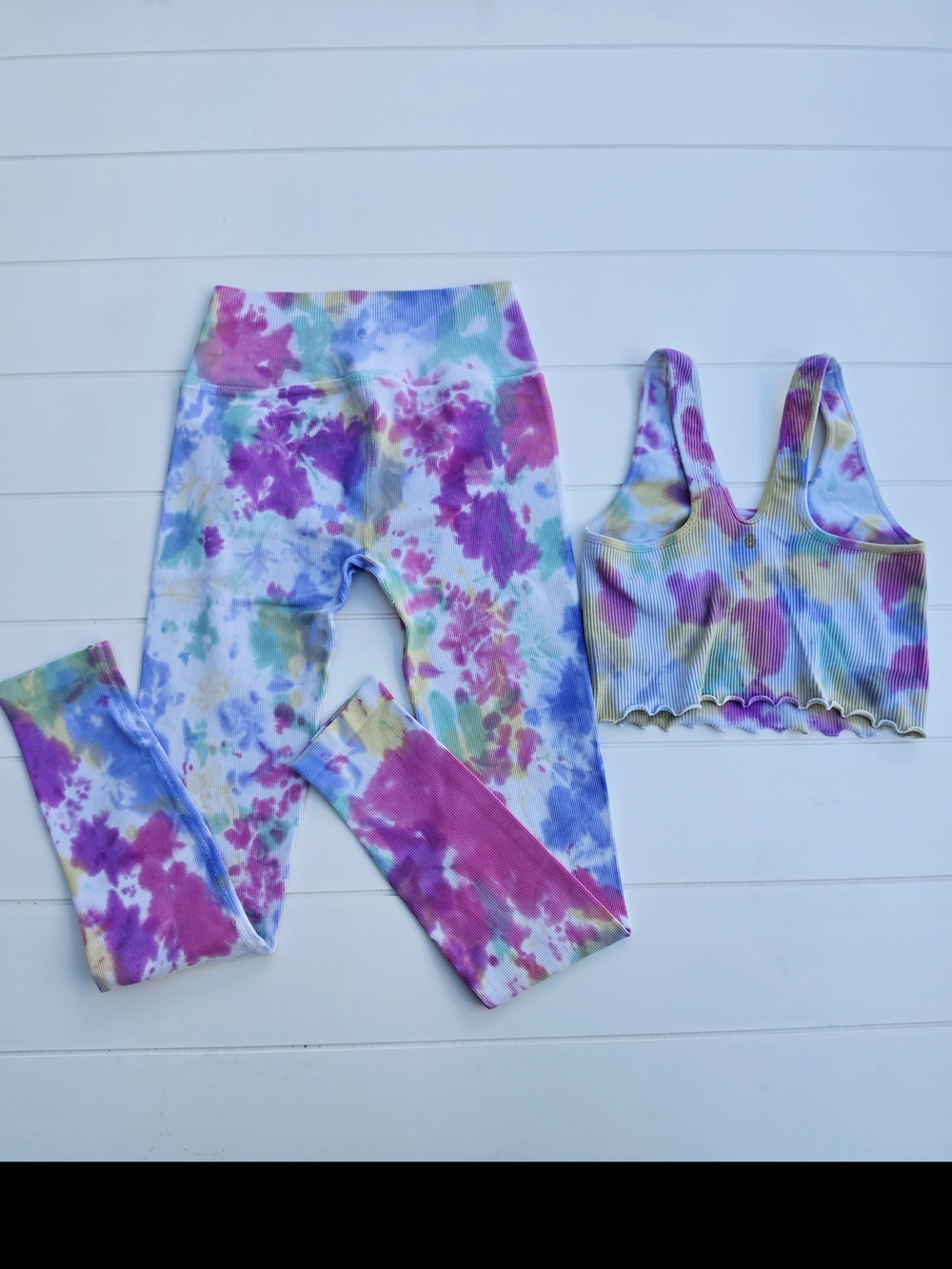Spiritual Gangster 2pc Tie-Dye Ribbed Crop Tank & Legging Set - Multicolor XS/SM